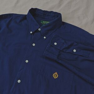 Lauren Ralph Lauren Dress Shirt Men's XL Navy Blue 100% Cotton Embroidered Logo